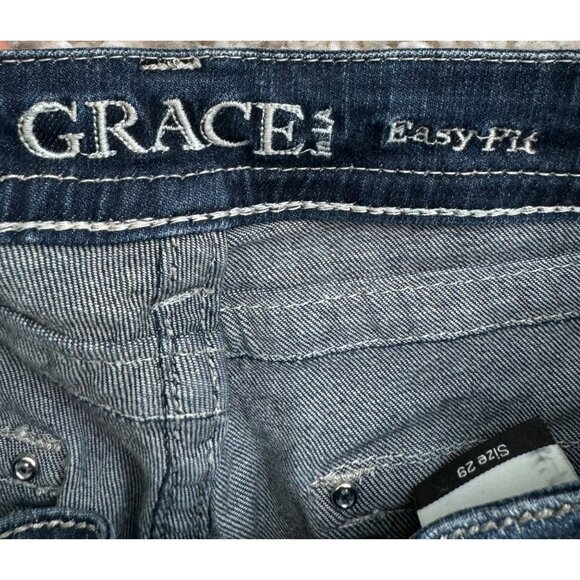 Grace in LA easy fit flare jeans beaded embroidered Y2K 90s sz‎ 29 - Picture 3 of 13